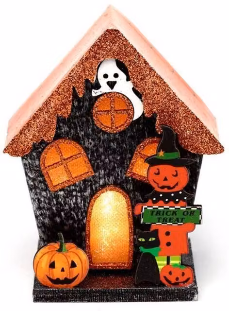 KDMD Orange Trick or Treat Pumpkin House with LED Glow for Halloween