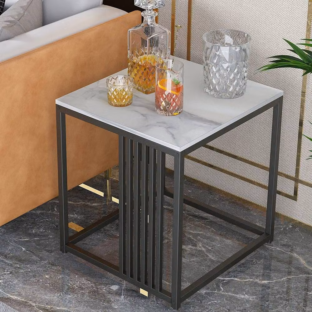 KORVIXA 2 Tier Modern Square Coffee Table in White with Ceramic Stone Top, W/D/H: 100 x 100 x 45 cm – 3