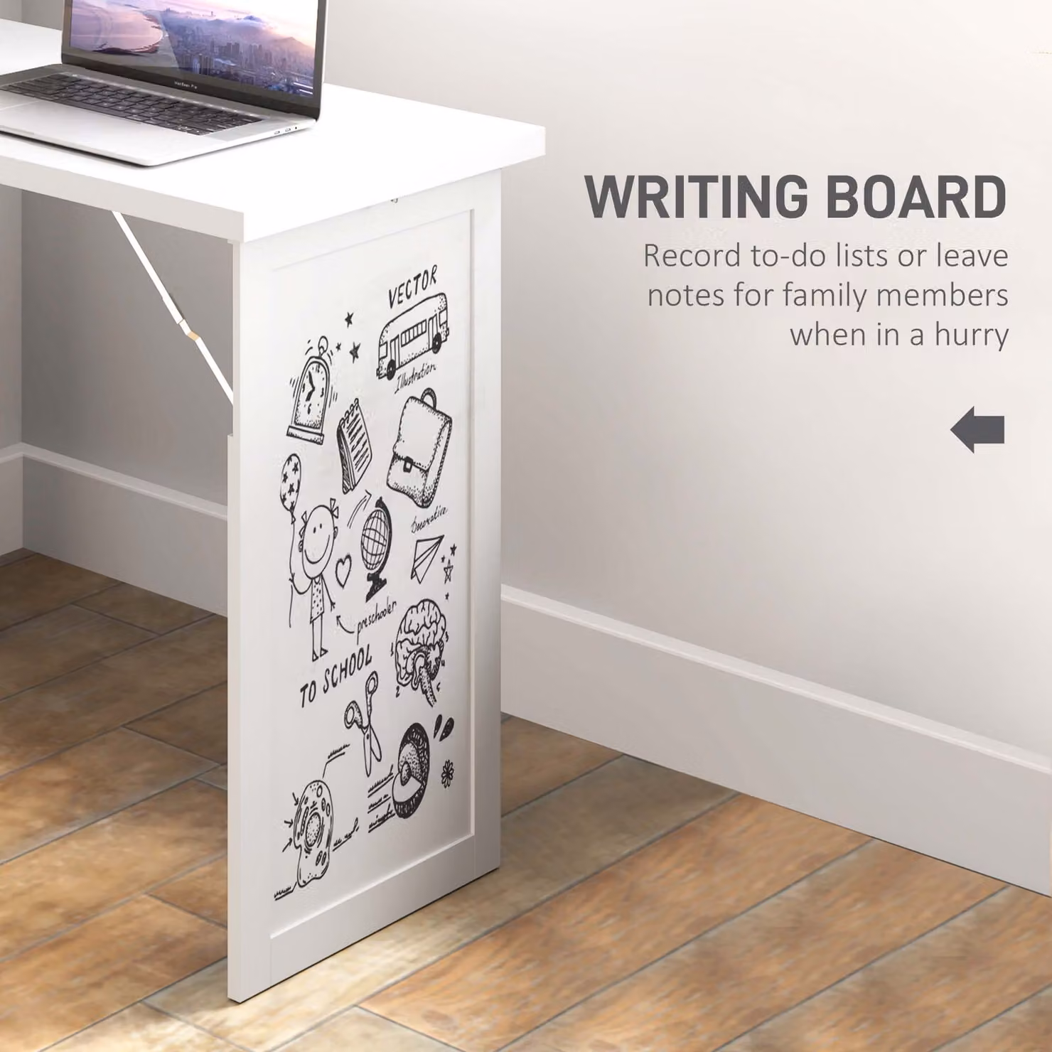 HOMCOM White Fold Out Computer Desk with Shelf and Writing Board – 2