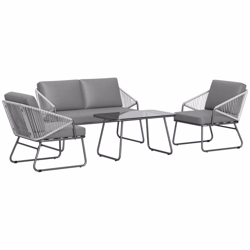 Wyld Haus Yoma Grey 4 Seater Rattan and Metal Outdoor Sofa Set – 2
