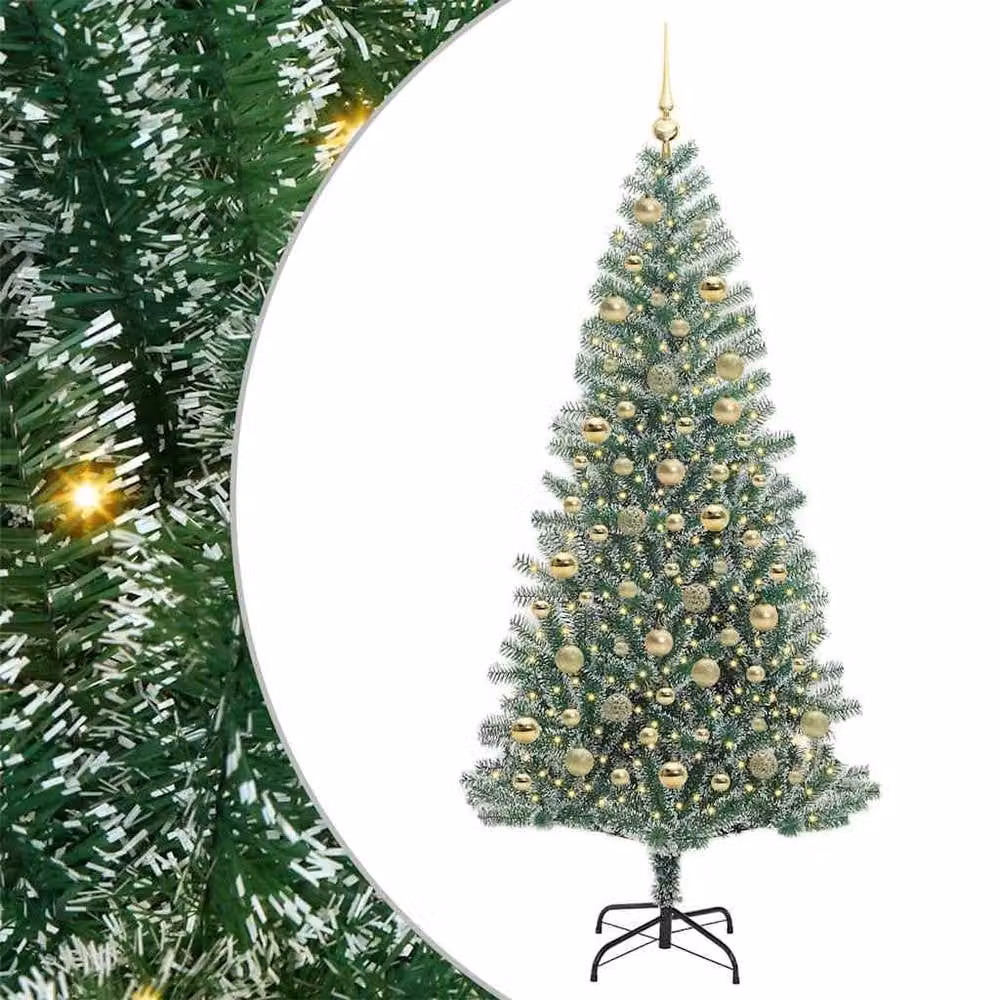 Berkfield Home Snow Flocked Artificial Christmas Tree with LED Lights, Green, Height: 210 cm – 2