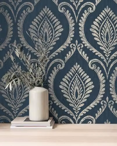 Fine Decor Crown Estelle Damask Sidewall Navy Blue Washable Floral Wallpaper – 4