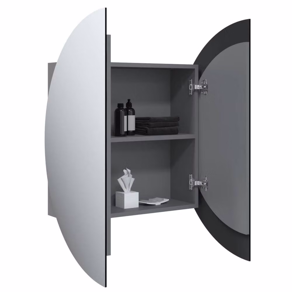 Berkfield Home Beautiful Grey Bathroom Cabinet with Round LED Mirror, W/D/H: 54 x 54 x 17.5 cm – 3