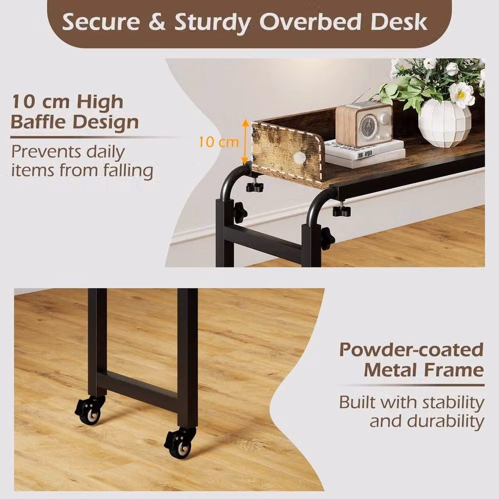 Kelvenix Mobile Overbed Computer Desk in Brown with Height Adjustment and Castors – 3