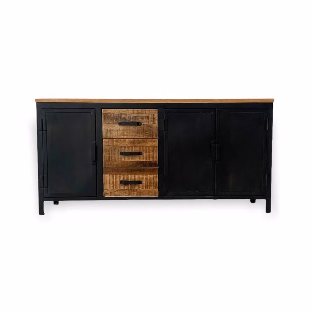 Jaipur Furniture Ltd Induse Large Sideboard in Black Mango Wood and Iron, W: 160 cm, D: 42 cm, H: 78 cm – 2