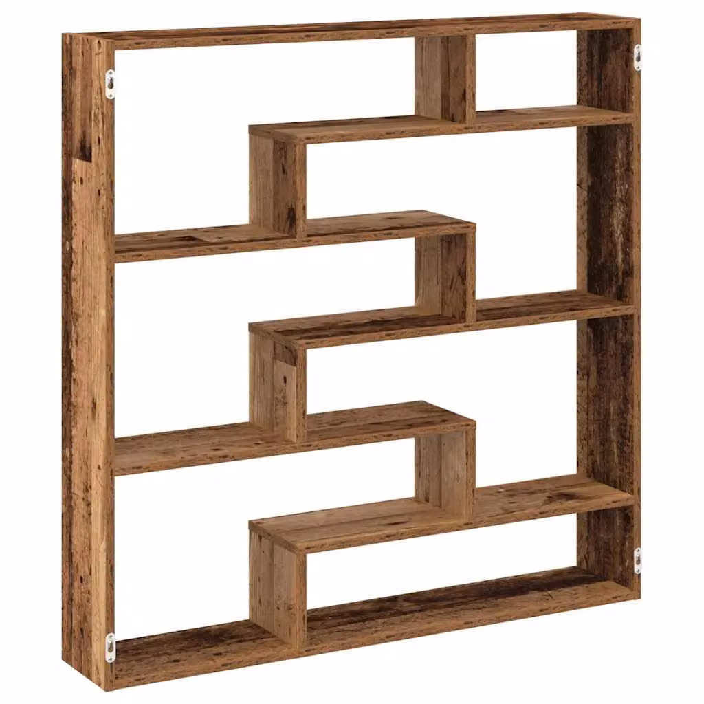 Berkfield Home Wall Mounted 7 Compartment Cube Shelf in Brown Old Wood Finish – 2