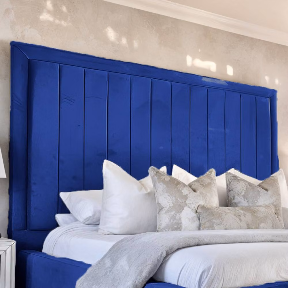UK Bed Furniture Geneva Modern Upholstered Velvet Bed Frame in Blue, W/D/H: 120 x 200 cm – 2