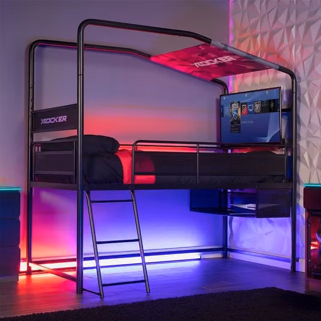 X Rocker Contra Mid Sleeper Bunk Bed in Black with 32 inch TV Mount, Storage and Mattress, W/D/H: 120 x 90 x 190 cm