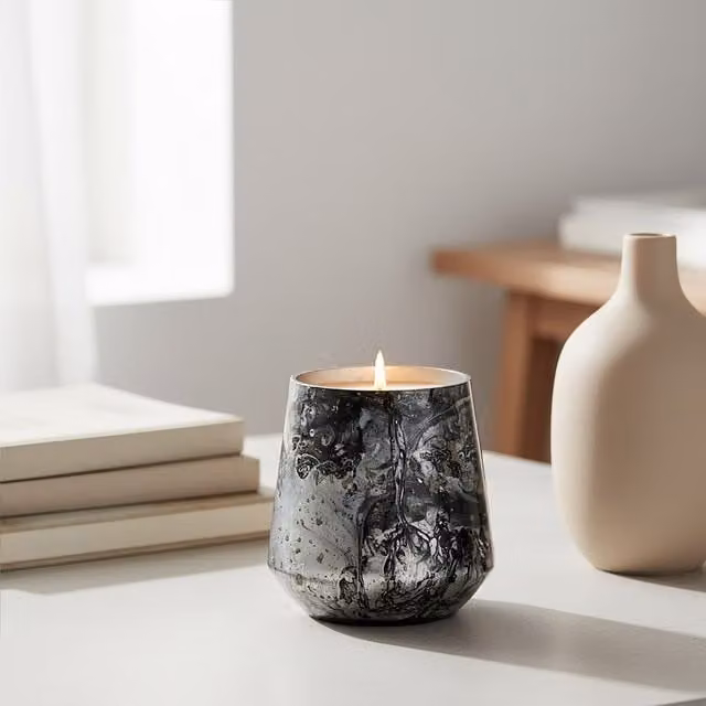 Orsina Garan Grey Multicolour Marble Effect Glass Taper Candle Holder