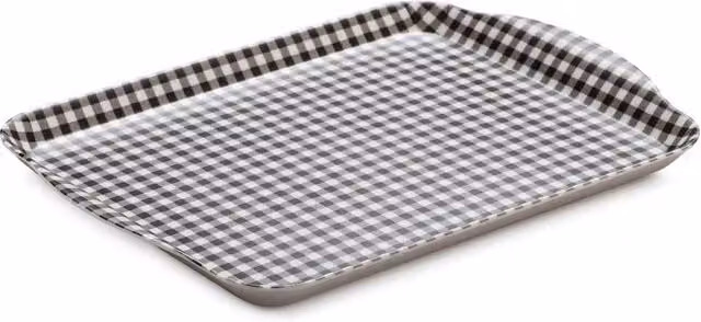 Zeal Premium Melamine Gingham Rectangular Tray with Handles, Grey, W: 27 cm, D: 21 cm