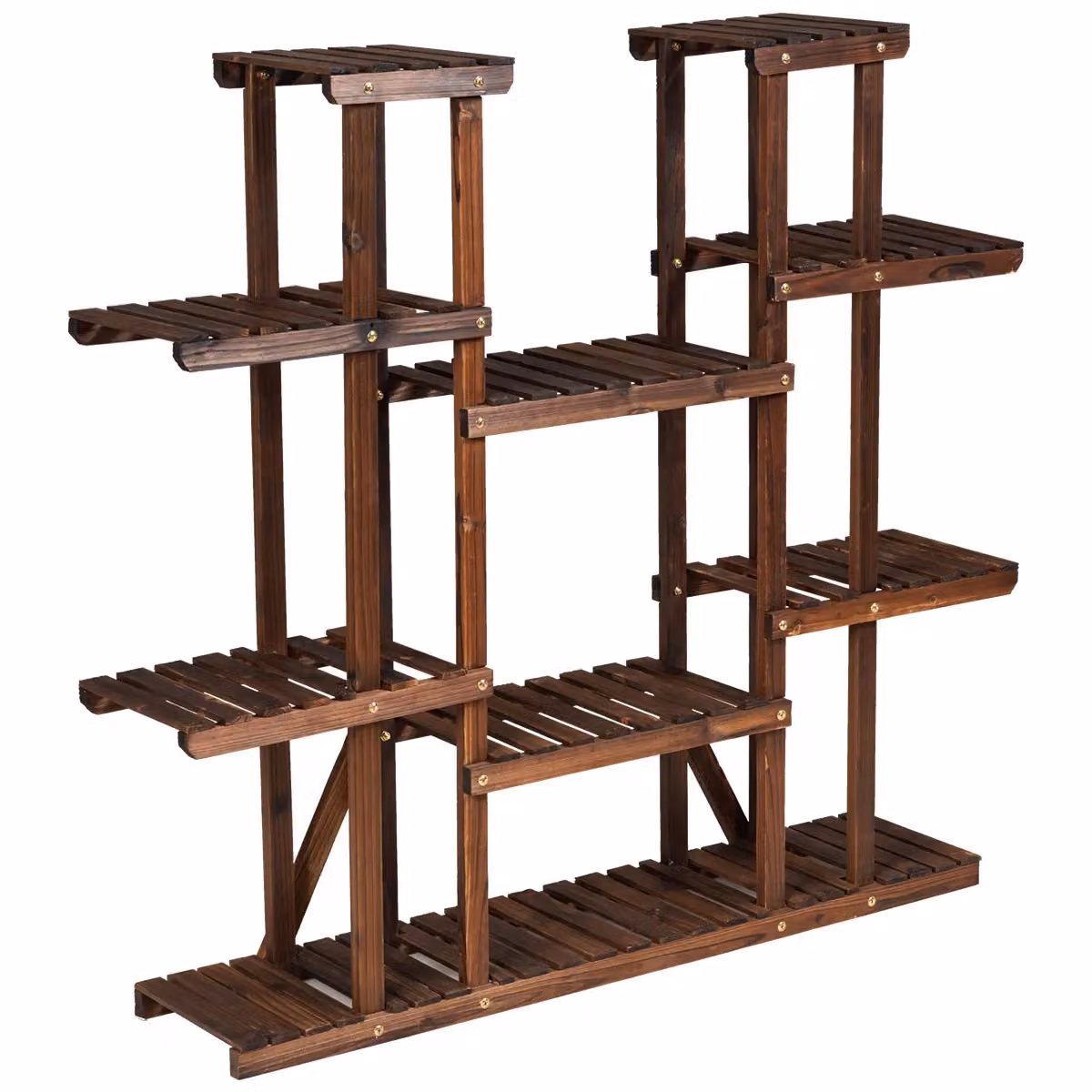 Costway 9 Tier Wood Plant Stand and Flower Display Rack in Natural Brown – 5