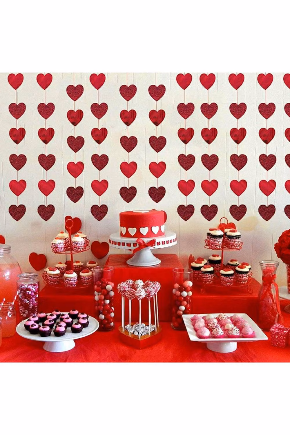 KDMD Red Double Sided Glitter Heart Garland Streamer Banner – 3