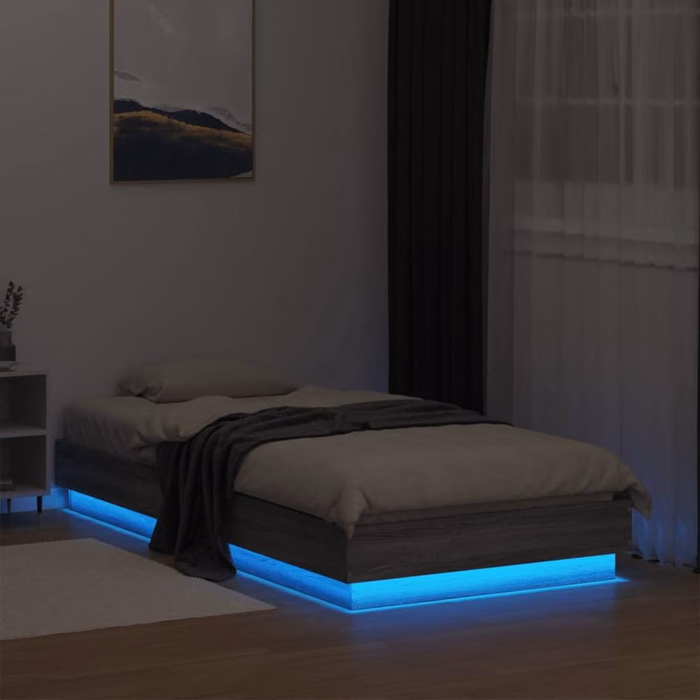Berkfield Home Durable Bed Frame with LED Under-Bed Lighting, Grey, W/D/H: 80 x 190 x 23 cm – 4