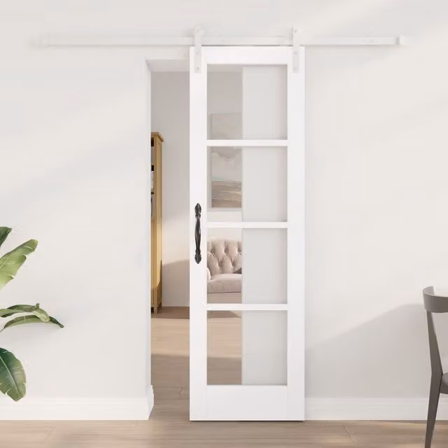 Berkfield Home Orkdal White Lacquered Solid Wood and Glass Sliding Door with Hardware Set