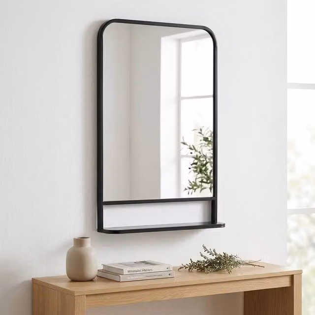 STILVORA Modern Rectangular Wall Mirror with Shelf, Black, W: 86 cm, H: 53 cm