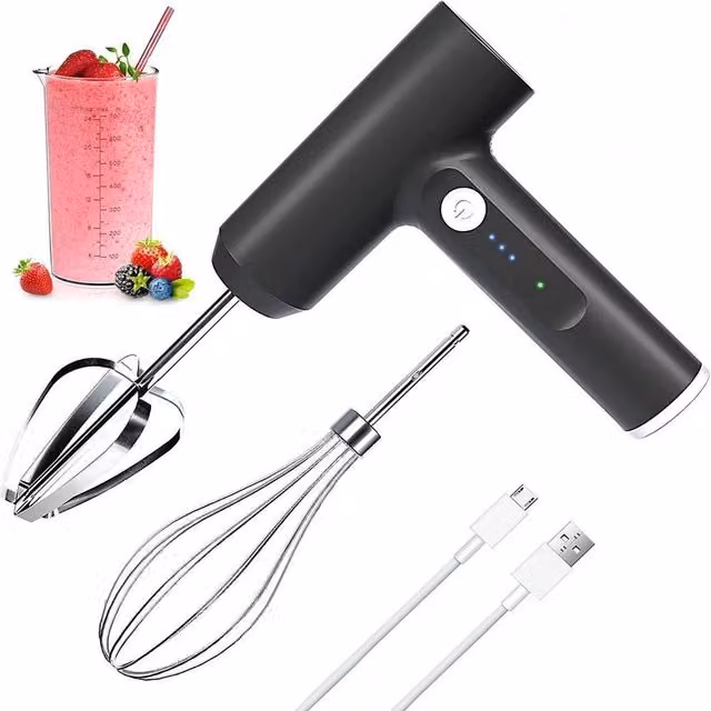 Kelvenix Cordless Rechargeable Electric Handheld Whisk and Egg Beater in Black – 1