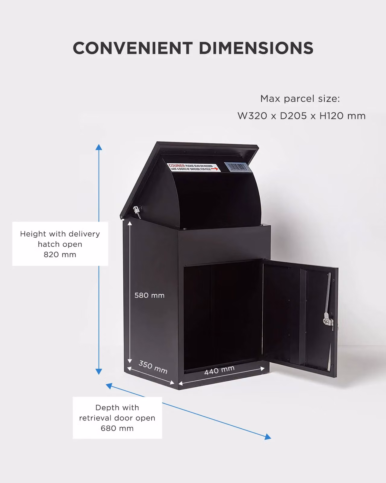 Homescapes Smart Parcel Box Medium Front Access Secure Delivery Box in Black – 8