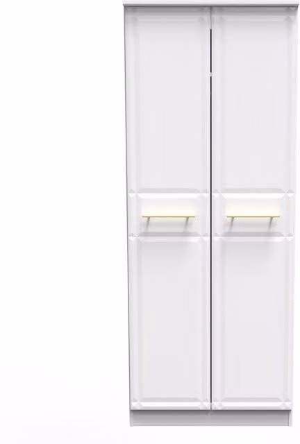 Ready Assembled 2 U Hereford 2 Door Wardrobe with Internal Shelves and Hanging Rod in White and Gold