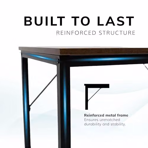 House of Home Rustic Computer Desk with Dark Brown Wood Effect Top and Black Metal Frame, W: 80 cm, D: 50 cm, H: 76 cm – 3