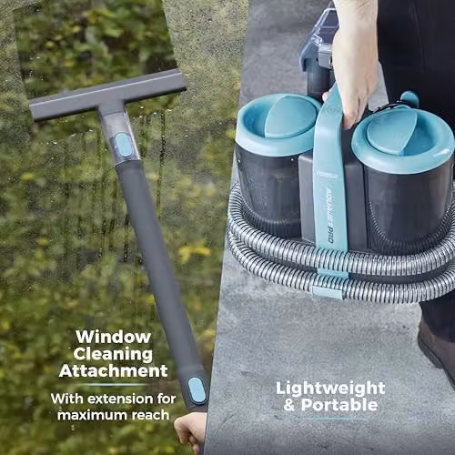 Tower AquajetPro Spot Cleaner with Window Cleaning Attachment and Extension Pole, Blue, 450W, 1.5L Clean Water Tank and 0.8L Dirty Water Tank – 3