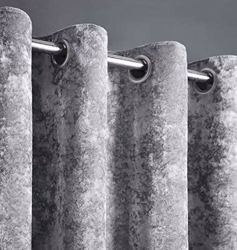 Intimates Luxury Thermal Crushed Velvet Ringtop Curtains in Silver Grey, Width: 228.6 cm, Height: 228.6 cm – 2