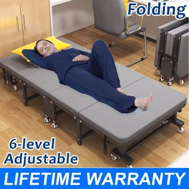 NESTLUNE Grey Folding Single Rollaway Guest Bed with Metal Frame – 1