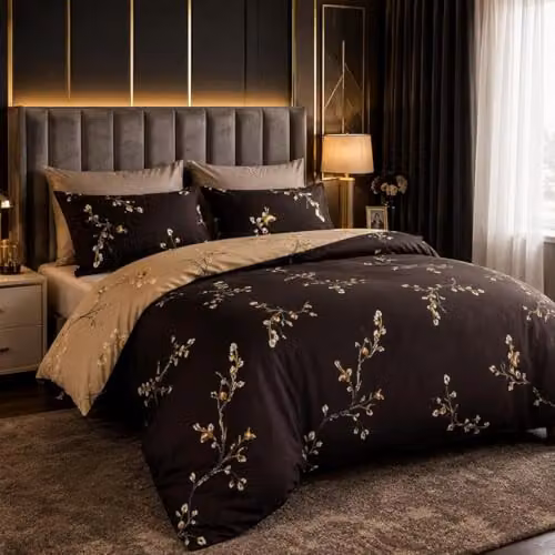 Lazzaro Home Reversible Microfibre Single Duvet Cover and Pillowcase Set, Beige or Black, W: 135 cm x L: 200 cm, Pillowcase: 50 x 75 cm