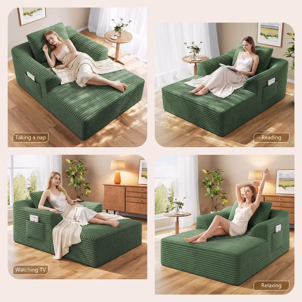 Dprodo Modular High Density Foam Chaise Lounge Sofa in Green Striped – 4