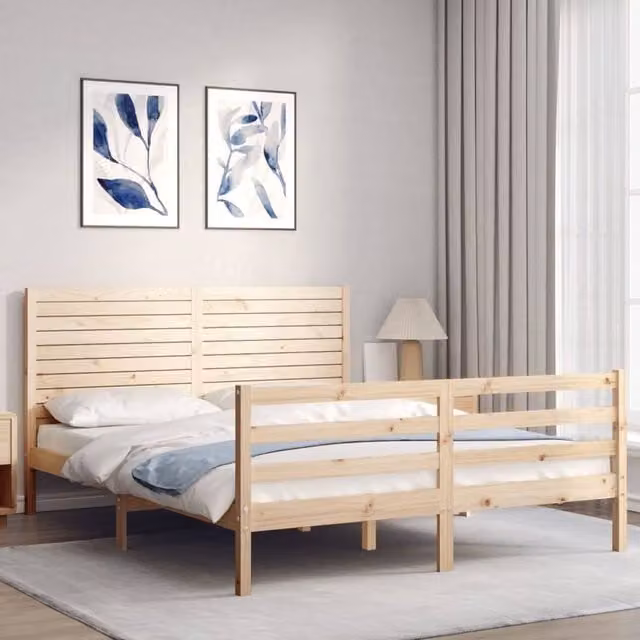 Berkfield Home Beautiful Solid Wood Bed Frame with Headboard, Brown, W/D/H: 160 x 200 x 165.5 cm – 1