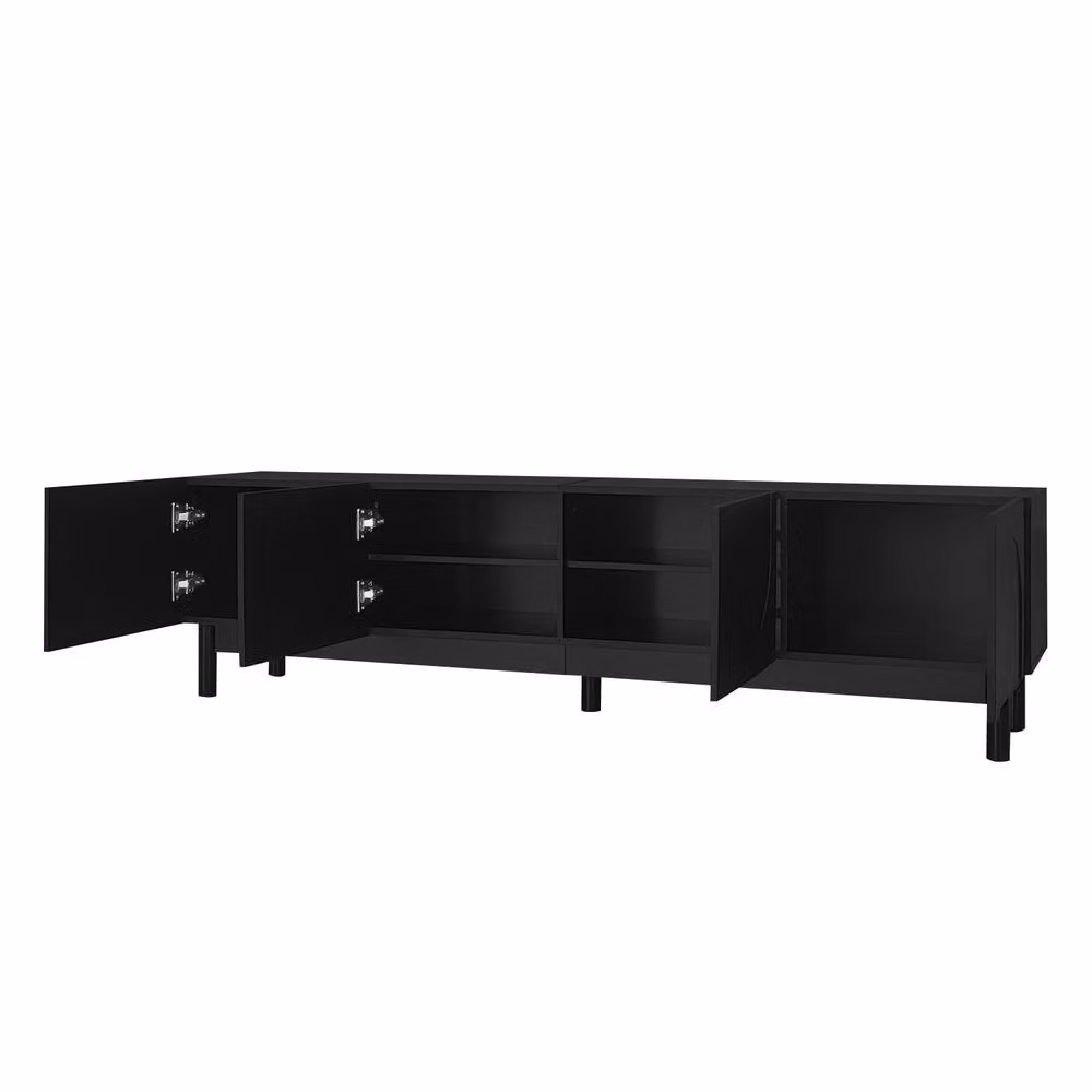 BTM Modern Glossy Black TV Stand with Wave-Shaped Doors and Stabilising Legs, W/D/H: 169.0 x 45.5 x 45.5 cm – 4