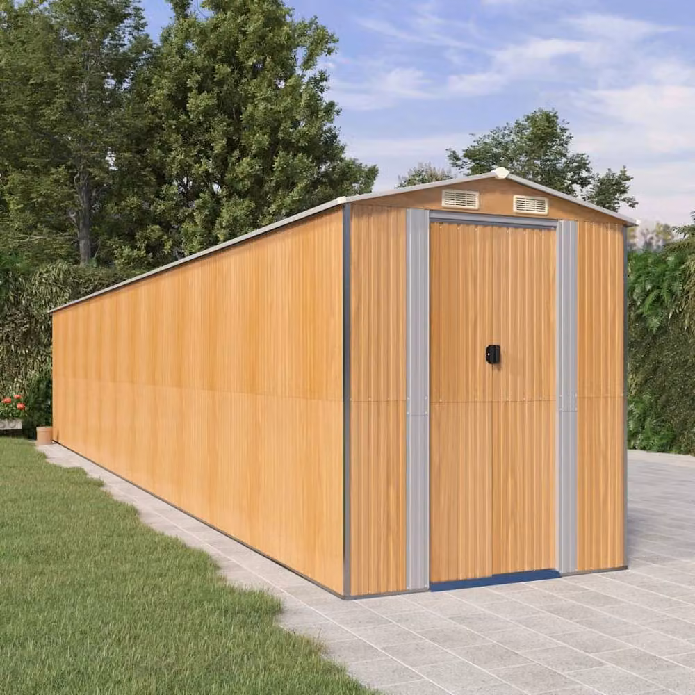Berkfield Home Garden Shed in Light Brown Galvanised Steel, W/D/H: 192 x 1021 x 223 cm – 2
