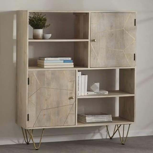 IH Design Deiondre Display Unit with Shelves and Cupboards in Light Mango and Brown – 1