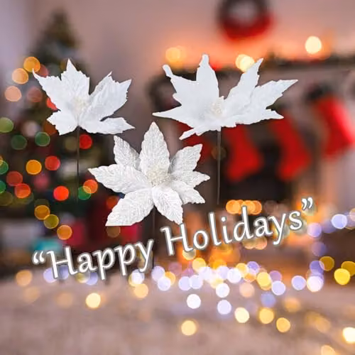 VFM e-Store Glitter Flower Picks Christmas Decoration Ornament, White, Height: 30 cm – 3