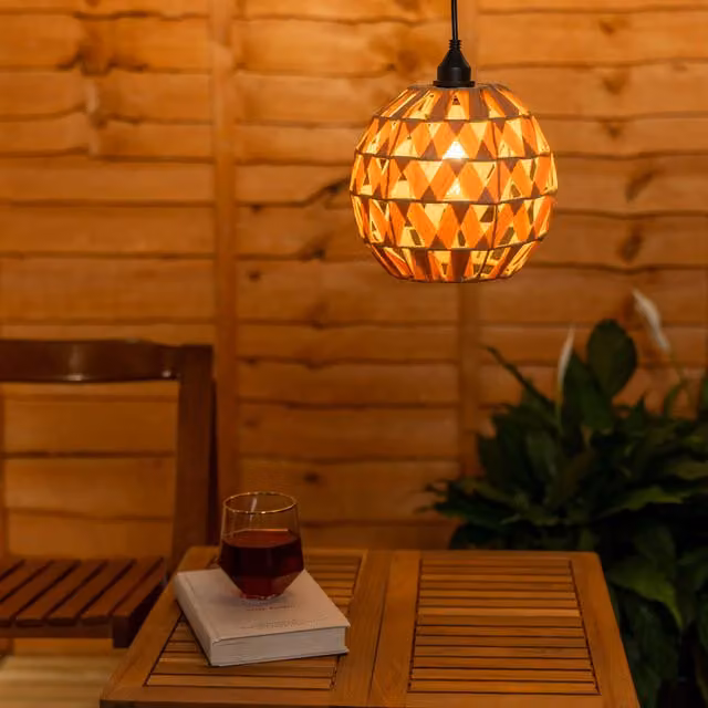 ValueLights Battery Operated Rattan Sphere Hanging Pendant Light in Brown