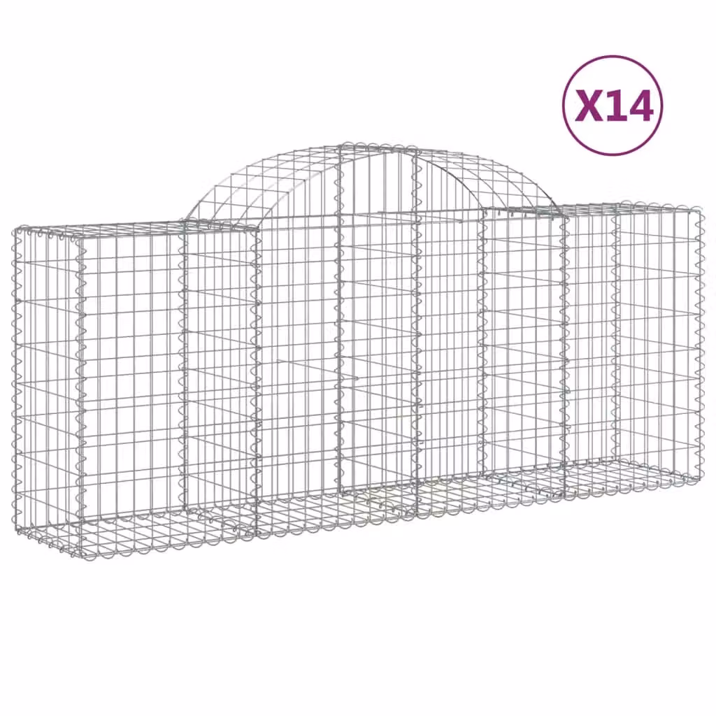 Berkfield Home Arched Gabion Baskets, 14 Piece Set, Silver Galvanised Steel, W: 200 cm, D: 50 cm, H: 80-100 cm – 2