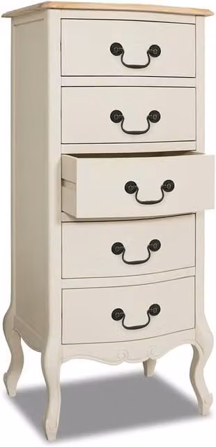 Juliette Tallboy Narrow Chest of Drawers in Champagne with Swan Shape Metal Handles