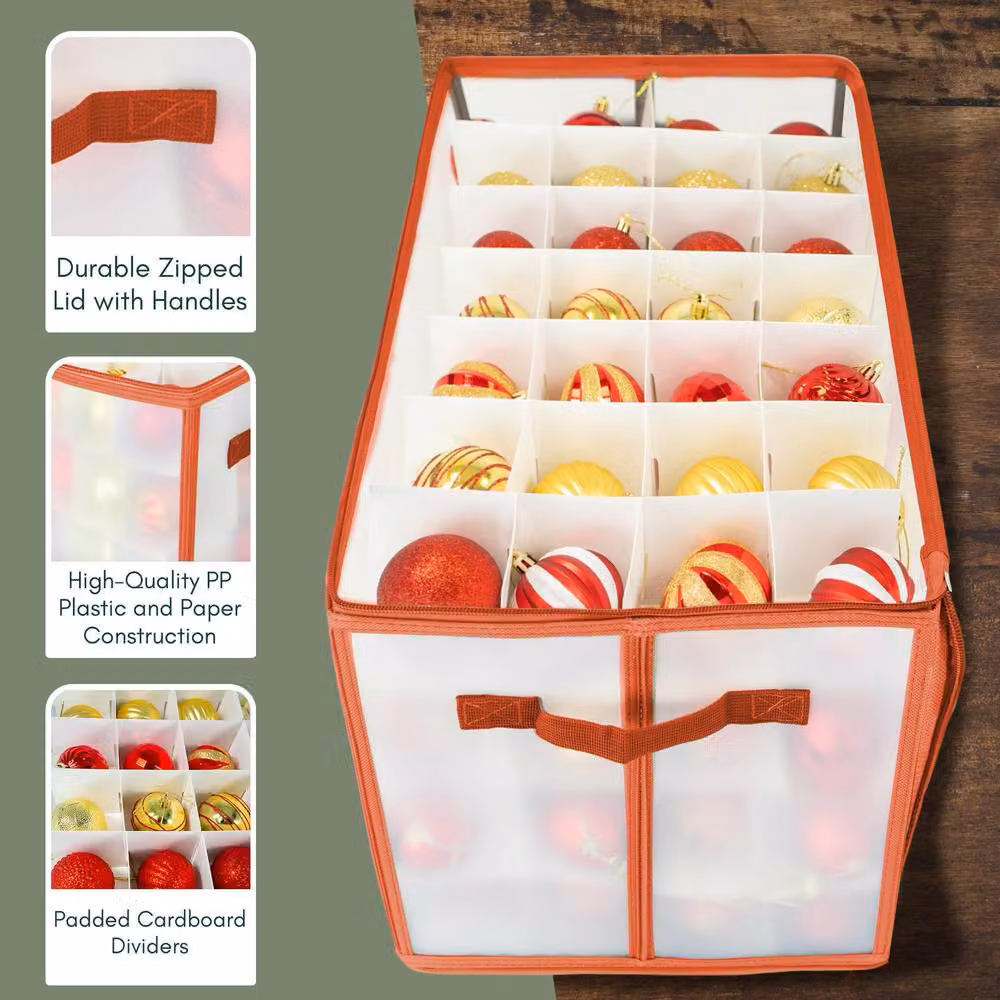 Pelle & Sol Christmas Bauble Storage Box with Dividers for 112 Ornaments, Red – 6