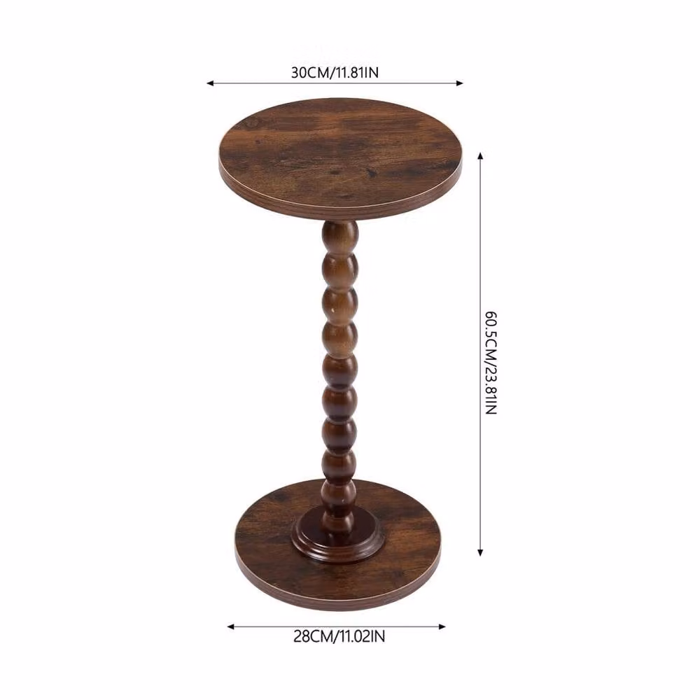 KORVIXA Walnut Round Vintage Wooden Side Table and Nightstand in Brown, Height: 100 cm – 2