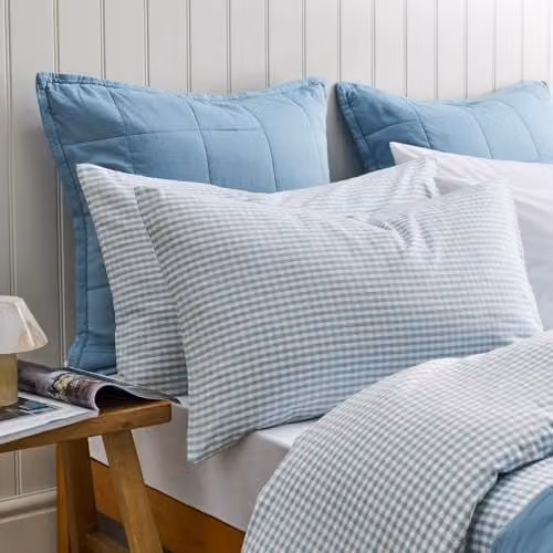 Christy Gingham Yarn Dye Cotton Standard Pillowcase Pair, Blue, W/H: 75 x 50 cm – 1