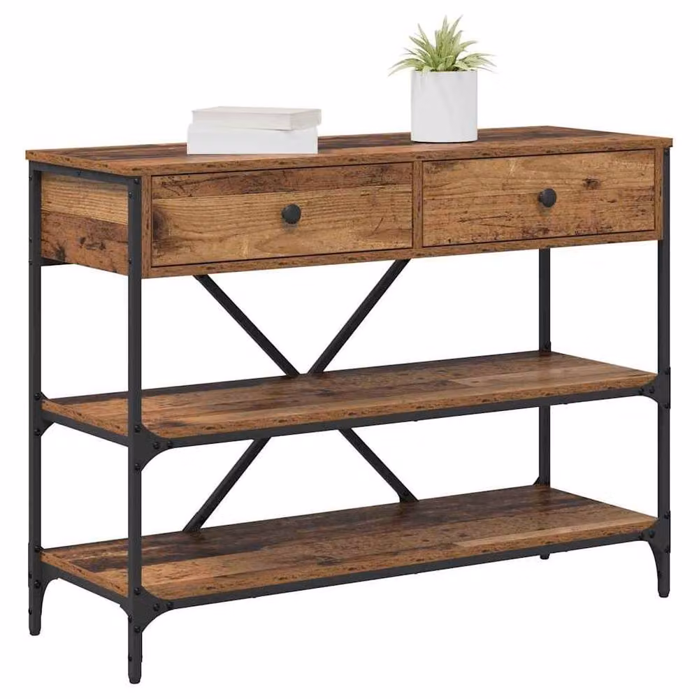 Berkfield Home Rustic Brown Console Table with X-Frame Design, W/D/H: 100 x 34.5 x 75 cm – 3