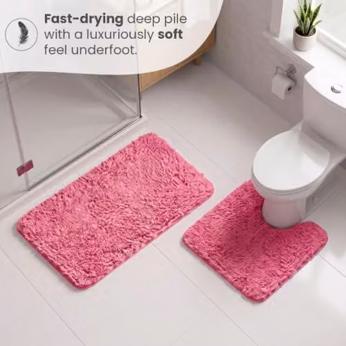 Allure Bath Fashions Two Piece Microfibre Non-Slip Bath and WC Pedestal Mat Set in Pink – 4