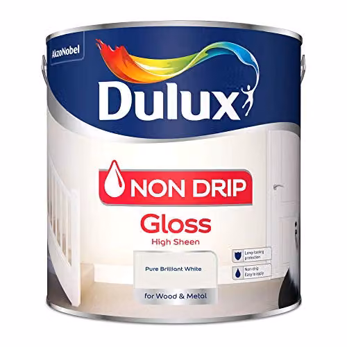 Dulux Non Drip Gloss High Sheen Paint for Wood and Metal, White, 2.5 l – 2
