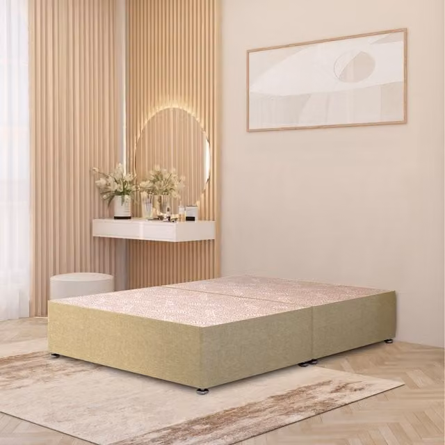 Somnior Beds Ltd Double Divan Bed Base with Drawers in Beige Linen Fabric, W/D/H: 140 x 200 x 34.5 cm