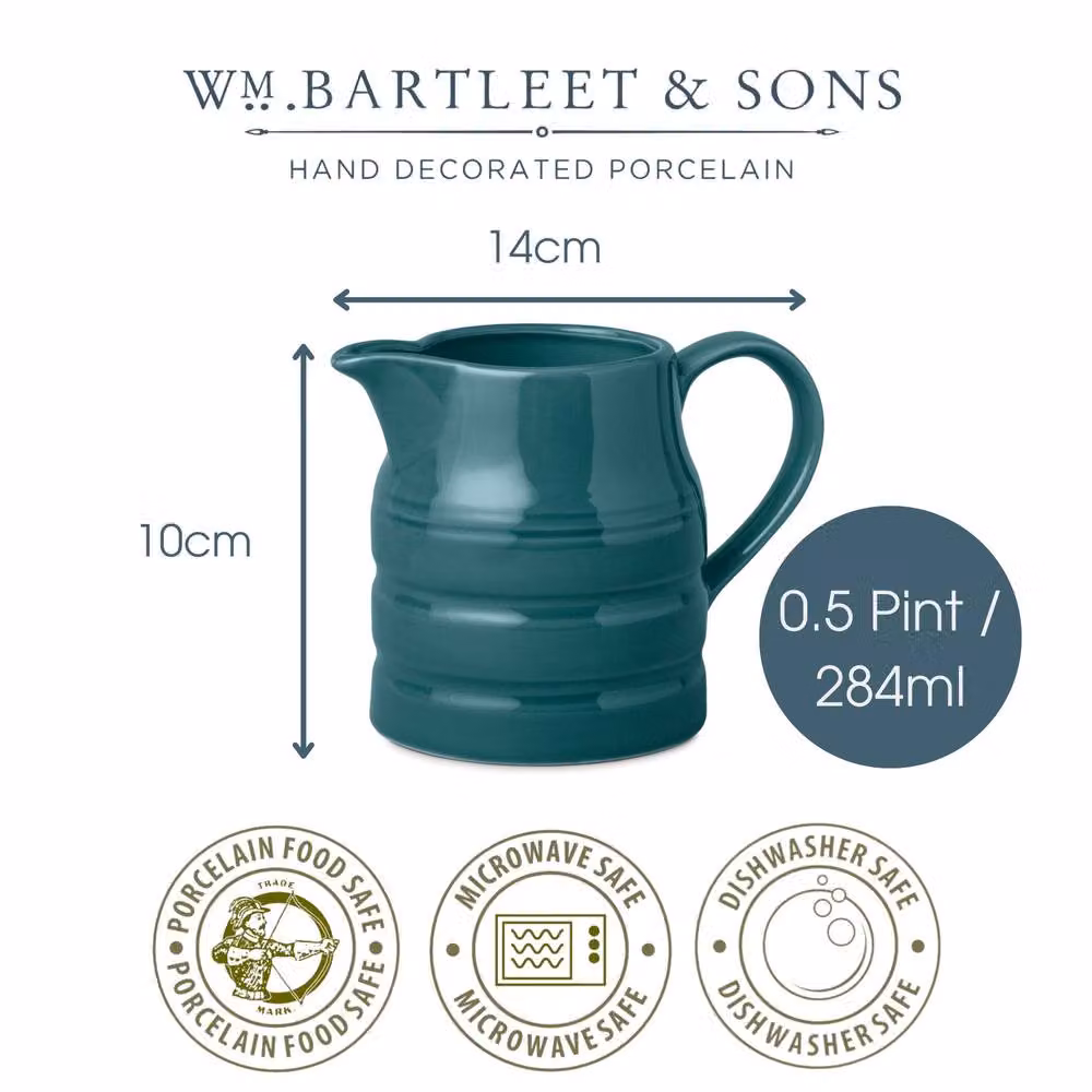 WM Bartleet & Sons Ceramic Churn Style Jug in Petrol and White, 0.28 l – 2
