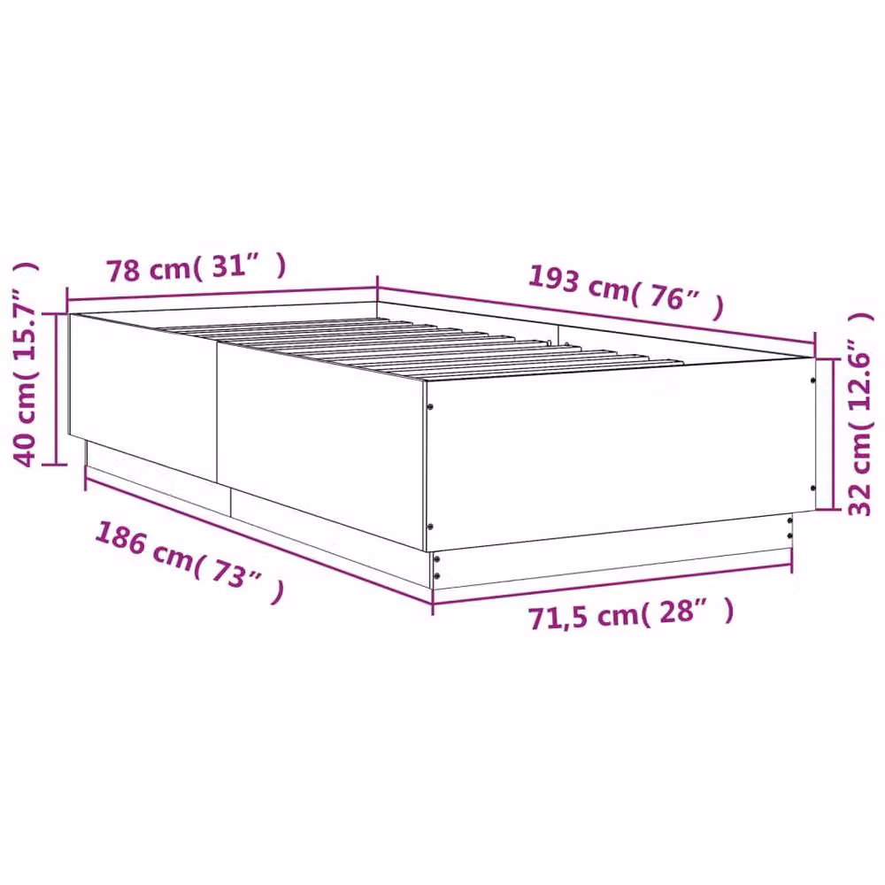 Berkfield Home Modern Upholstered Bed Frame in Black, W/D/H: 80 x 190 x 78 cm – 4