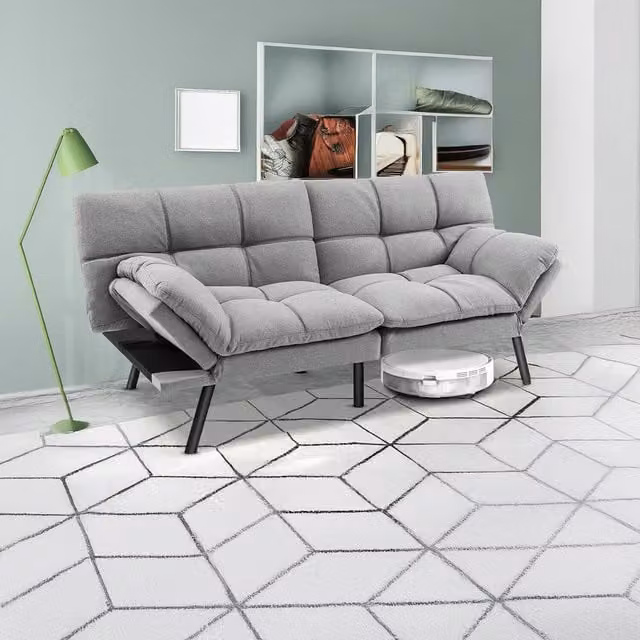Costway Grey Fabric Memory Foam Futon Sofa Bed with Metal Frame