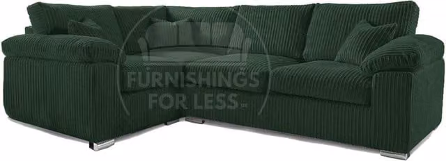 Furnishings For Less UK Delta 4 Seater L-Shape Corner Sofa in Green Jumbo Cord, Left Hand Facing