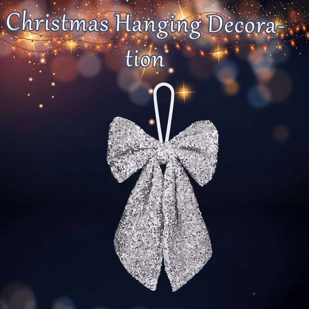 VFM e-Store Silver Sequins Bow Hanging Decoration, W: 58 cm, H: 58 cm – 3