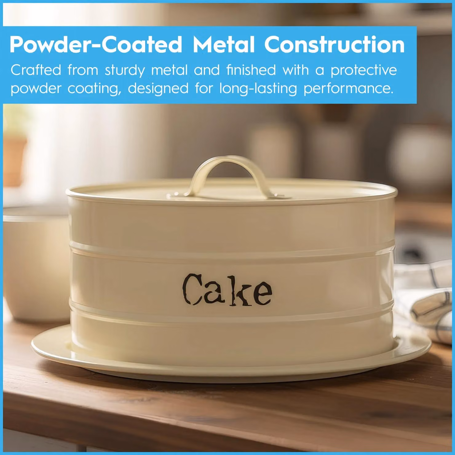 Harbour Housewares Vintage Round Metal Cake Tin with Airtight Lid in Beige/White – 5