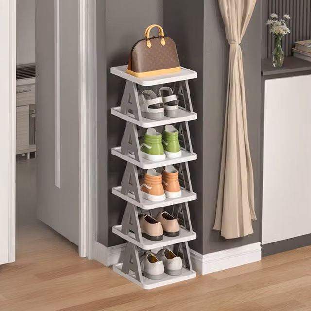 Livingandhome 6-Tier Folding Plastic Shoe Rack, Grey